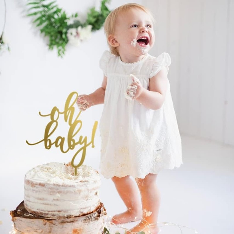 Gold Acrylic Oh Baby Cake Topper - for Baby Shower, Baptism, Gender Reveal & gallery