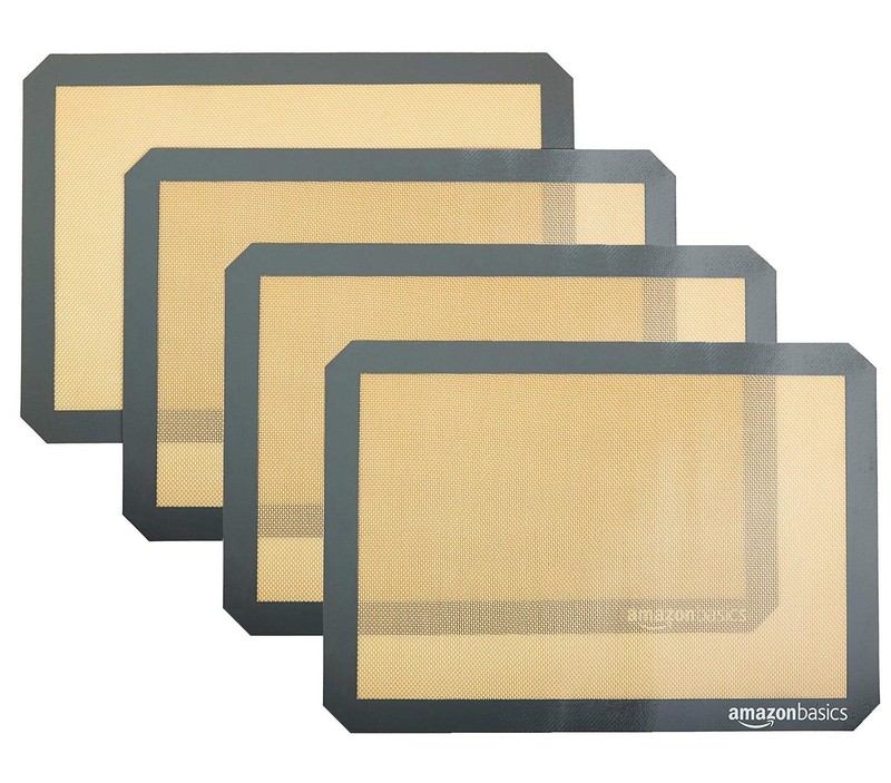 Amazon Basics Non-Stick Silicone Baking Mat, Food Safe, 4-Pack, Beige/Gray