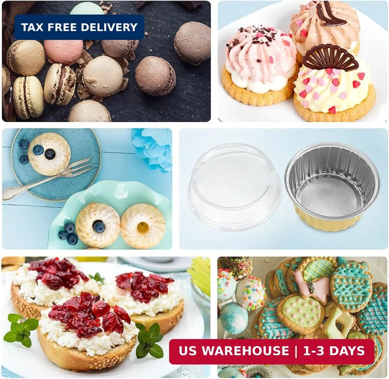 50pcs Mini Disposable Foil Ramekins with Lids 5oz, Aluminum Foil Round Cupcake L gallery