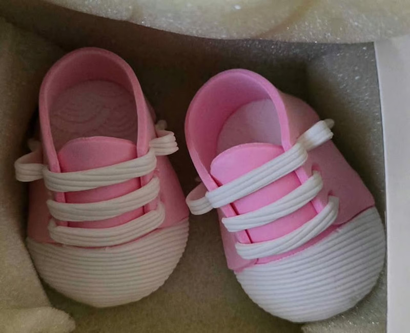 NEW 5 pairs of cake topper baby shoes pink, blue, black colors Gender reveal! gallery