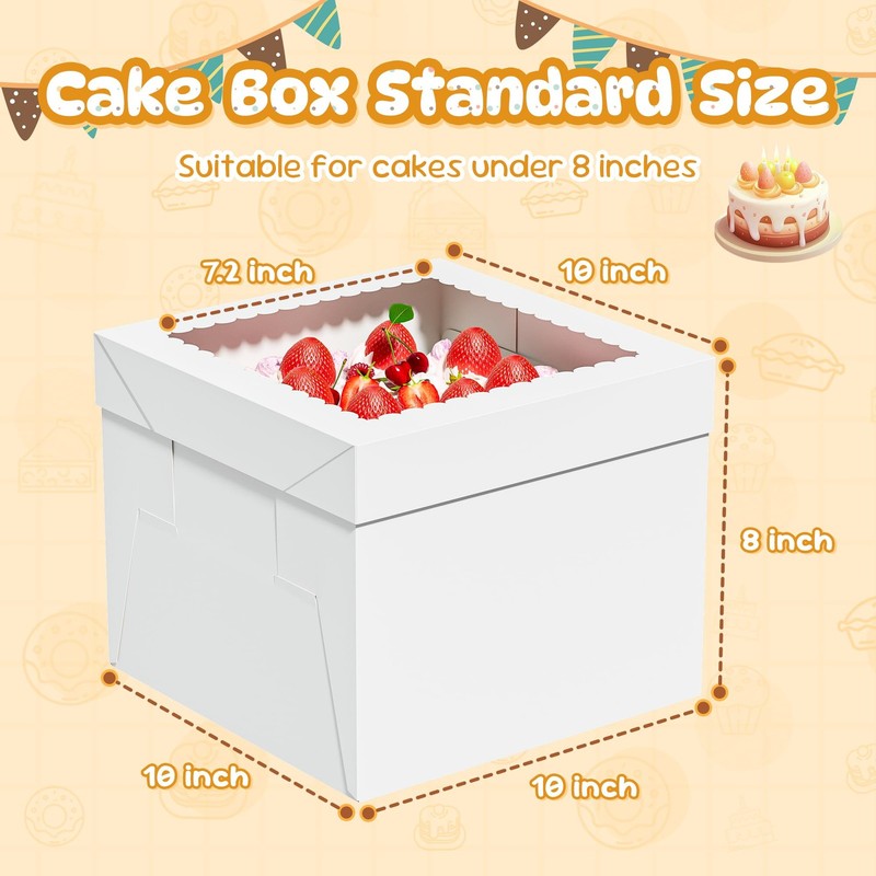 3 Pack Cake Boxes, 10x10x8 Inches Tall Cakes Box with Window, White Cake Boxes gallery