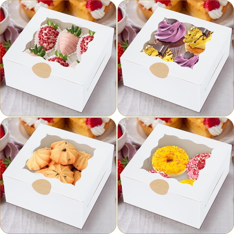 60 Pcs Bakery Boxes with Window, 6 x 6 x 3 Inches, White Cookie & Pastry Boxe... gallery