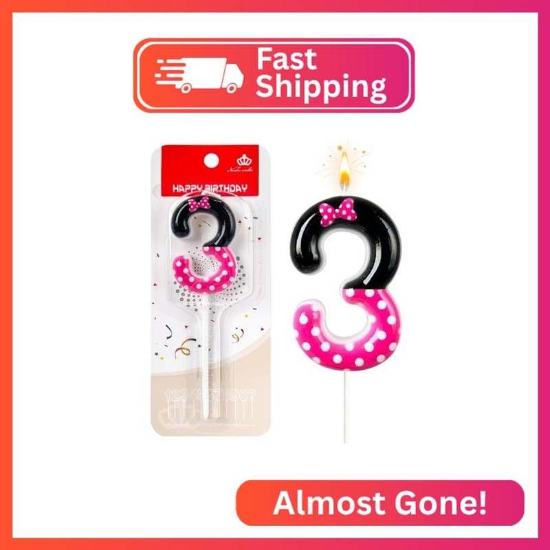 JonesLi 3rd Pink Black Birthday Candles for Girls，Number Birthday Decorations fo