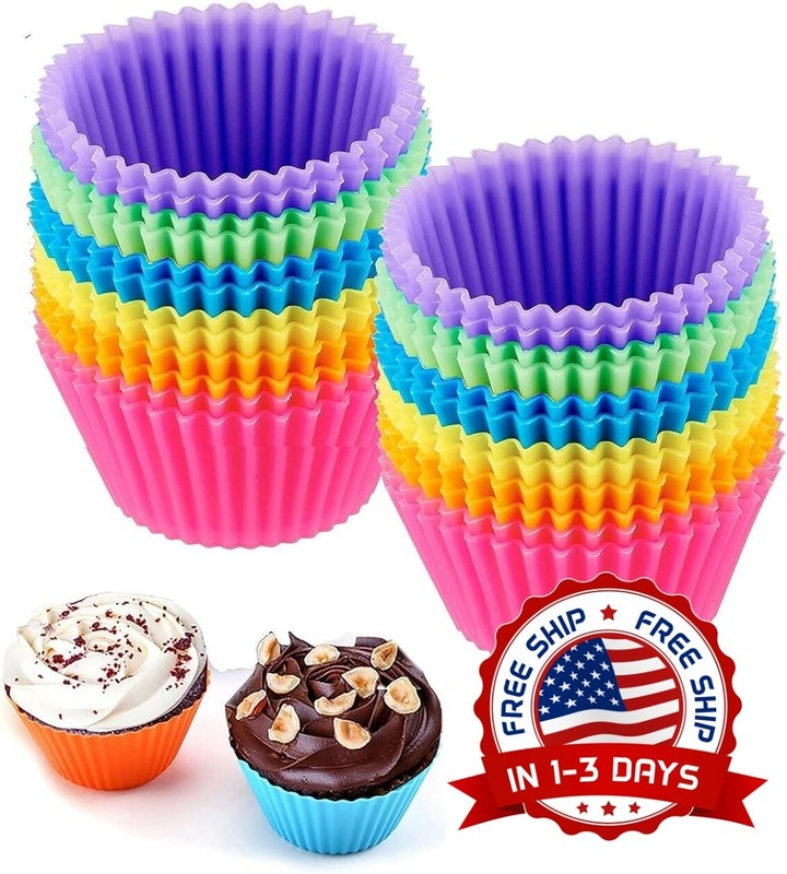 Tazas De Silicona Para Hornear Magdalenas, Paquete De 24, Muffins Reutilizables.