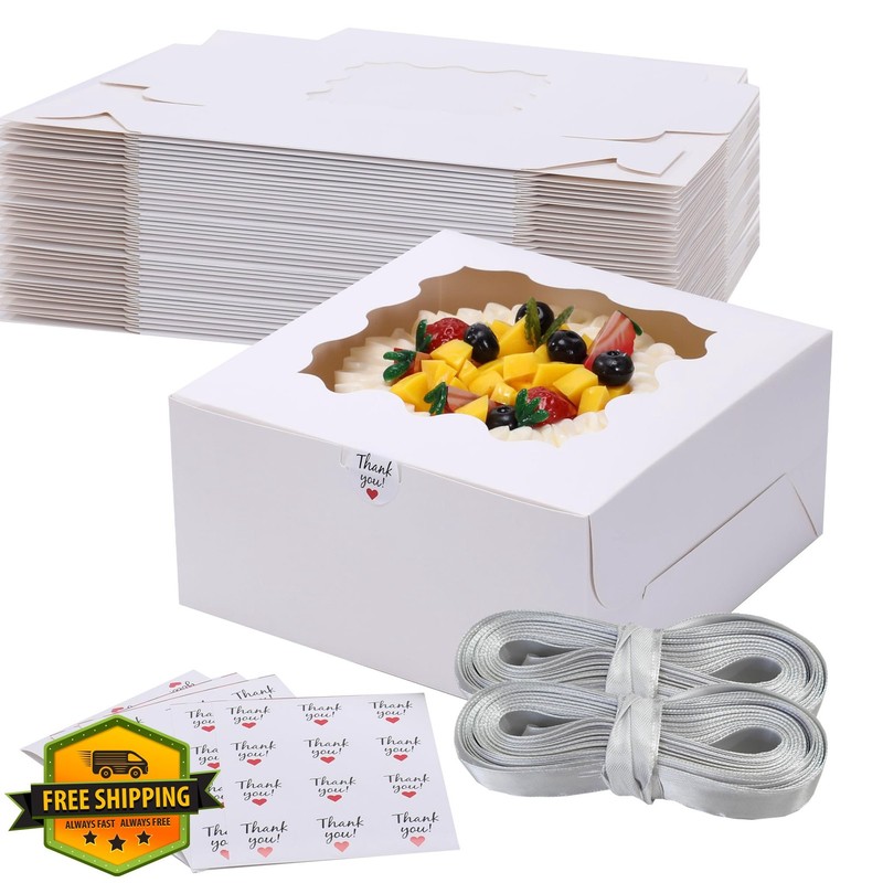 Momodelli White Cake Boxes w/ Window, 10x10x5", 24 Pcs