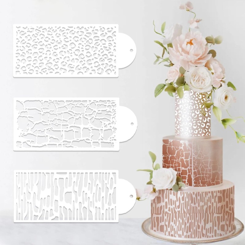 12 PCS Cake Stencils Templates Set Floral Leaf Leopard Print Lace Geometry gallery