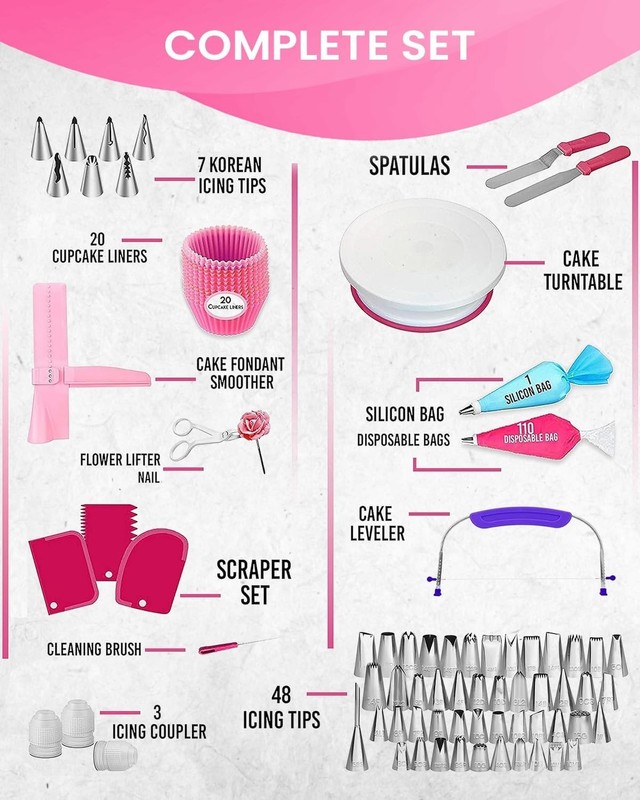 Ultimate Cake Decorating Set: 200PC Kit with Turntable & Comprehensive Guide gallery