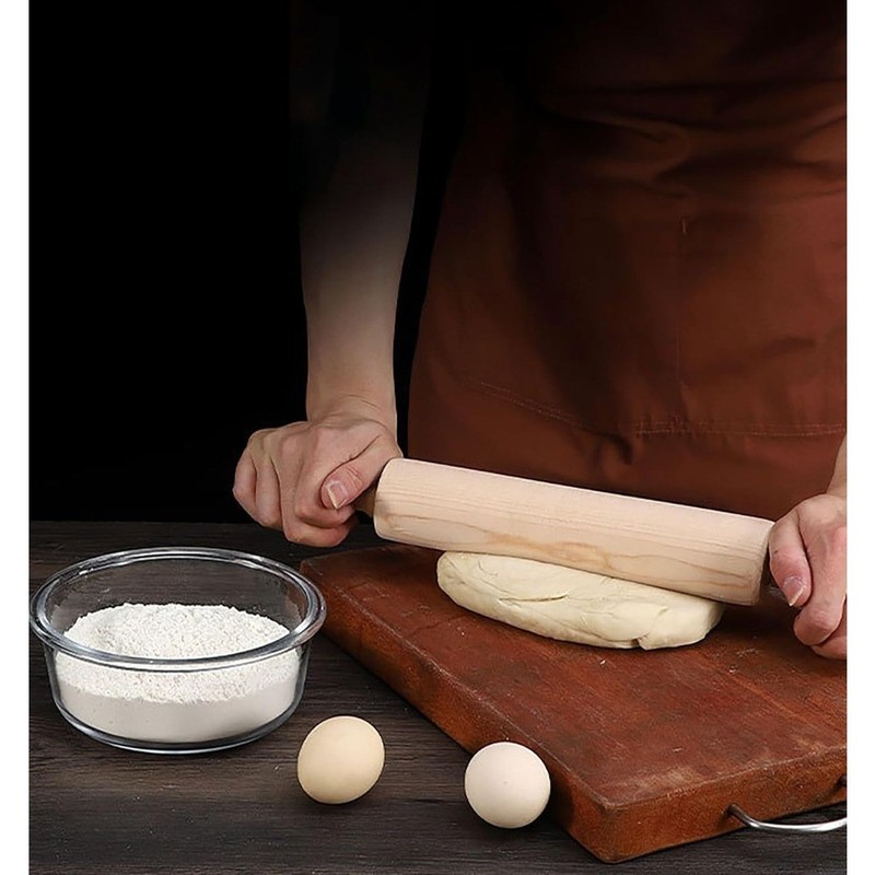 Extra Long 42cm Wooden Rolling Pin with Rotating Handle for Baking Bread Pizza gallery