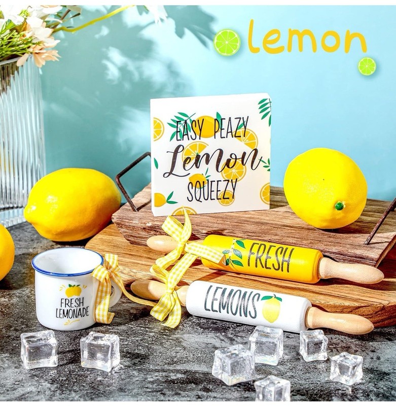 4 Pcs Lemon Tiered Tray Decor Fresh Lemonade Wooden Tier Decor Mini Rustic Wo... gallery