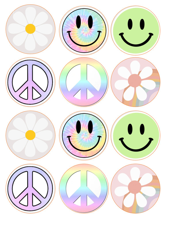 set of 12 pastel flower power, edible paper, cupcake cookie toppers CHOOSE SIZE