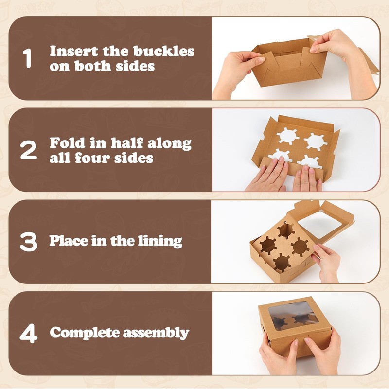 50 PCS Cupcake Boxes with Window, 6.3x6.3x3 Inch Cookie Boxes, Brown Bakery C... gallery