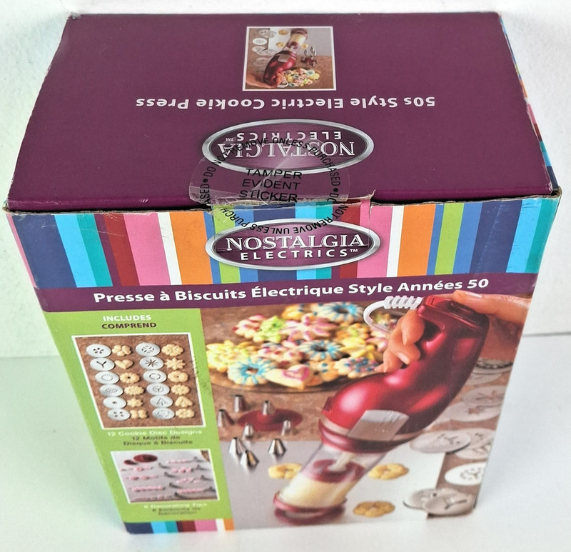 Nostalgia 50s Style retro Electric Cookie Press 12 Discs 8 Tips NEW in BOX 2012 gallery