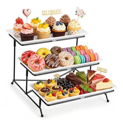 3 Tier Serving Trays for Party, Porcelain Serving Platters and 12 Inch Black
