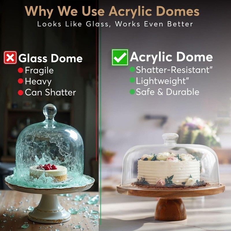 2-in-1 Acacia Wood Cake Stand with Lid, Cake Stand with Acrylic Dome Light We... gallery