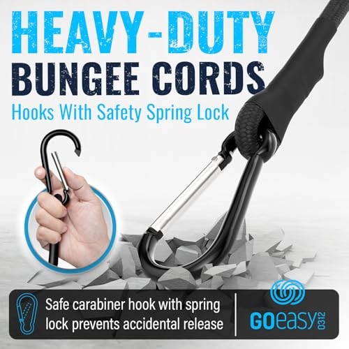 Heavy Duty Black Bungee Cords with Hooks - 12", 18" & 24" Carabiner Cords gallery