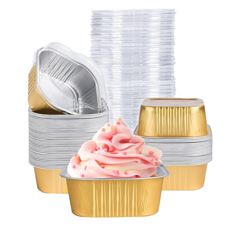 40 Pack Mini Cake Pans with Lids, 5oz Square Aluminum Foil Brownie Baking Cup…