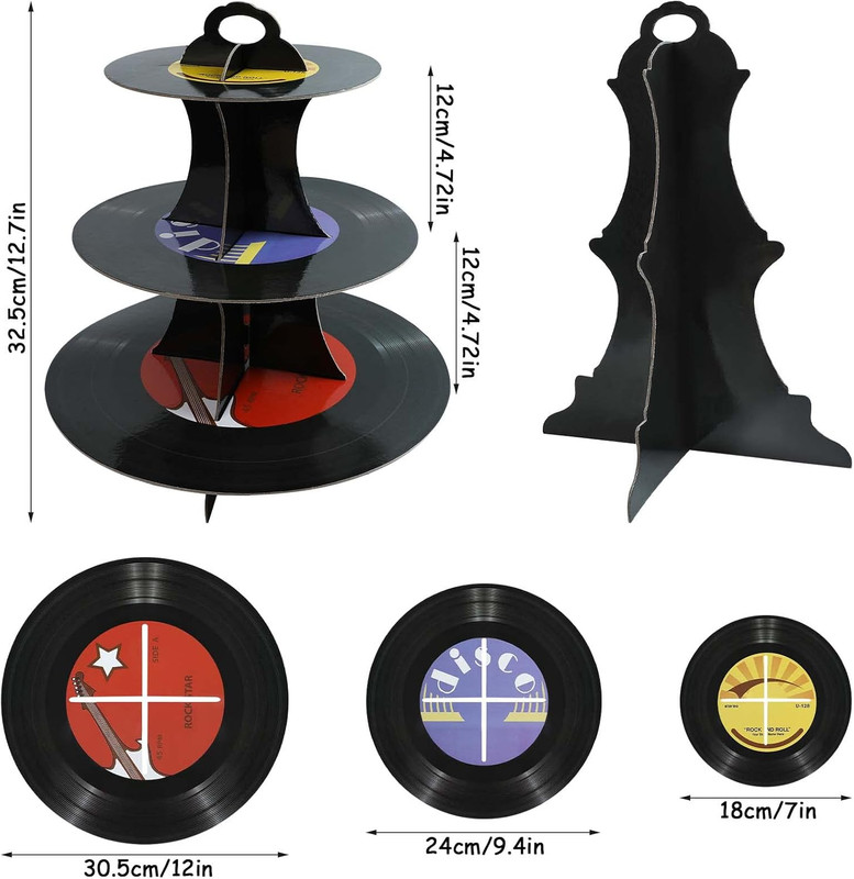 1950'S Rock and Roll Musictheme, 3-Tier Paper Record Cake Stand Cupcake Tower fo gallery