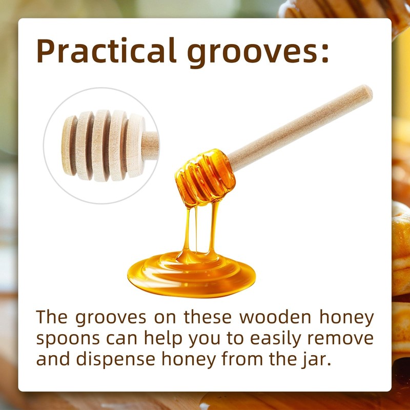 50Pcs Wooden Honey Dipper Stick 3.3 Inch Honey Stirrer Honey Wand Small Honey... gallery