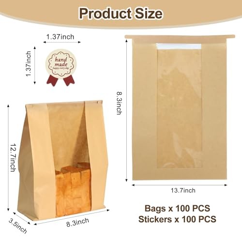 100 PCS Sourdough Bread Bags with Stickers—8.3"x3.5"x13.7"—Homemade gallery