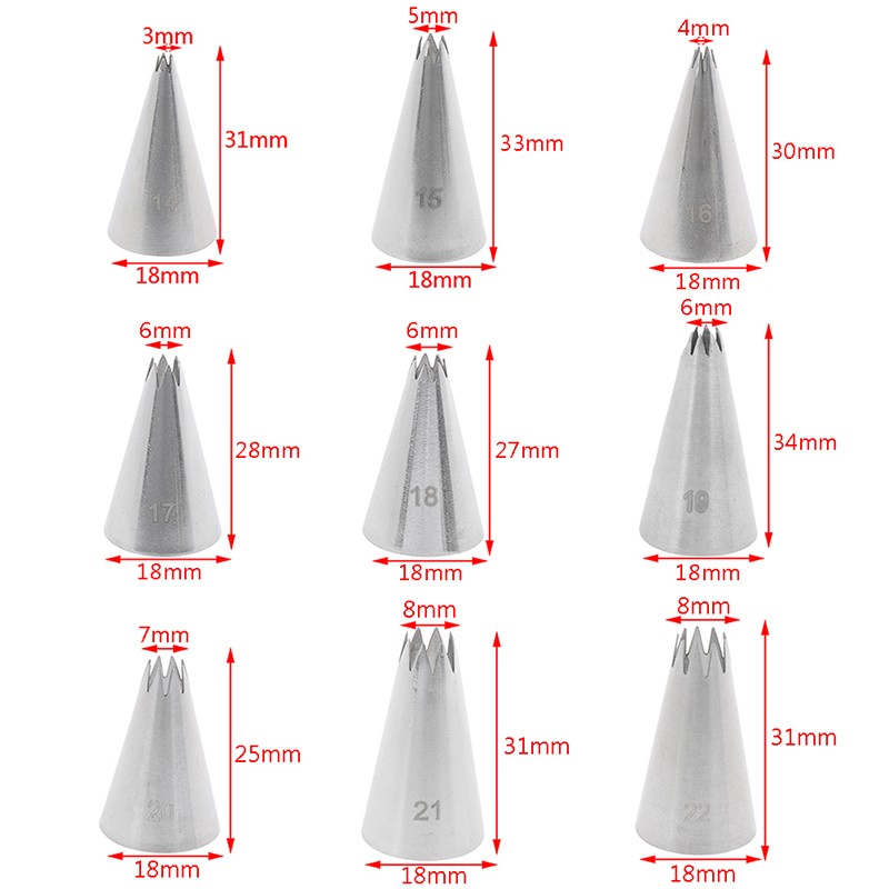 9pcs Open Star Cream Piping Nozzles Cake Decorating Set Metal Pastry Bag Tips AL gallery