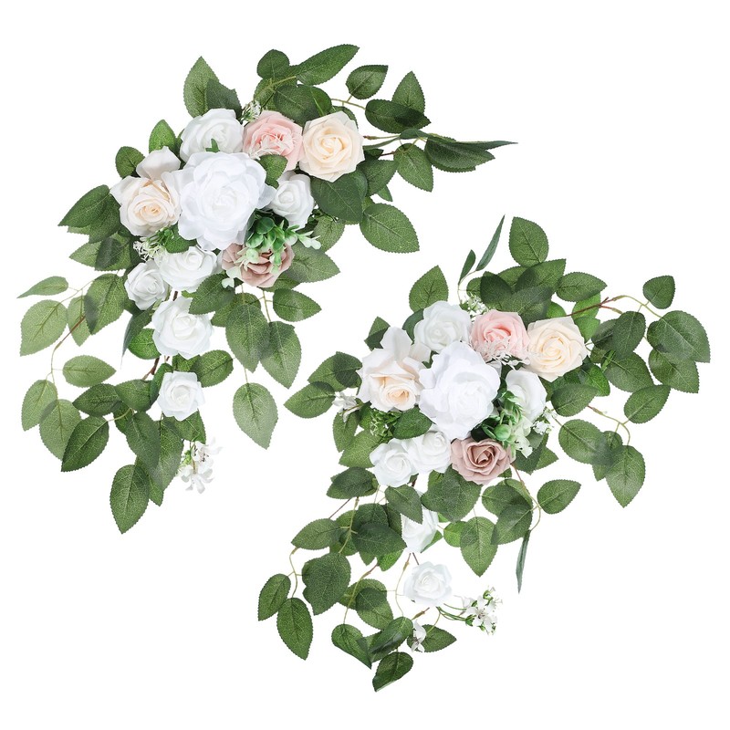 2 Pcs 26" Wedding Arch Flower Artificial Silk Floral White/Gray-Green