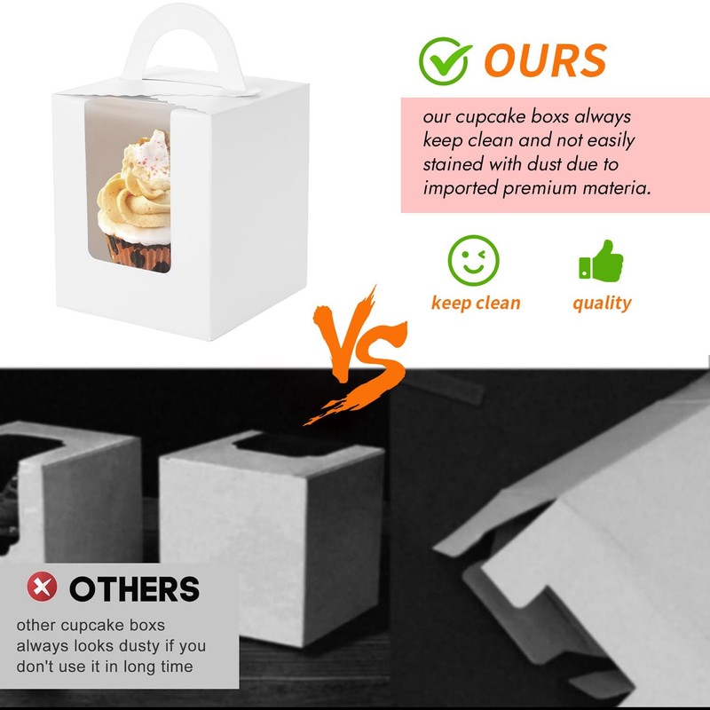 70pcs Cupcake Boxes with Window and Handle Individual Disposable White Single... gallery