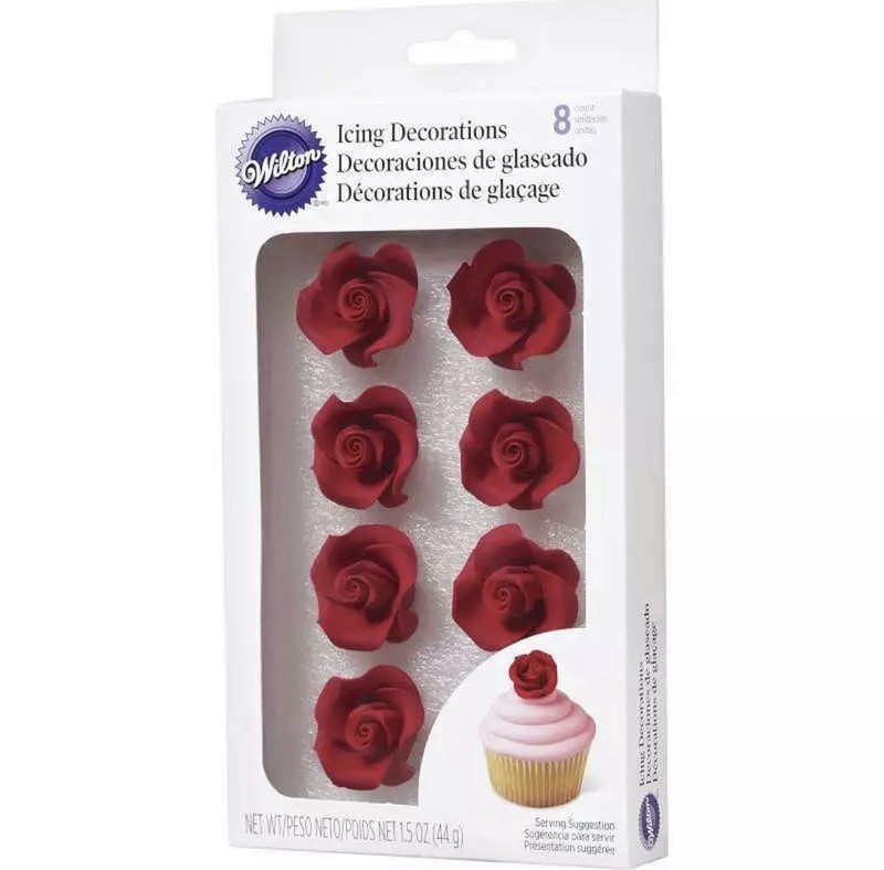 Wilton Royal Icing Decorations 8 Per Pkg 🌹 Red Rose Cupcakes Cakes Decorating