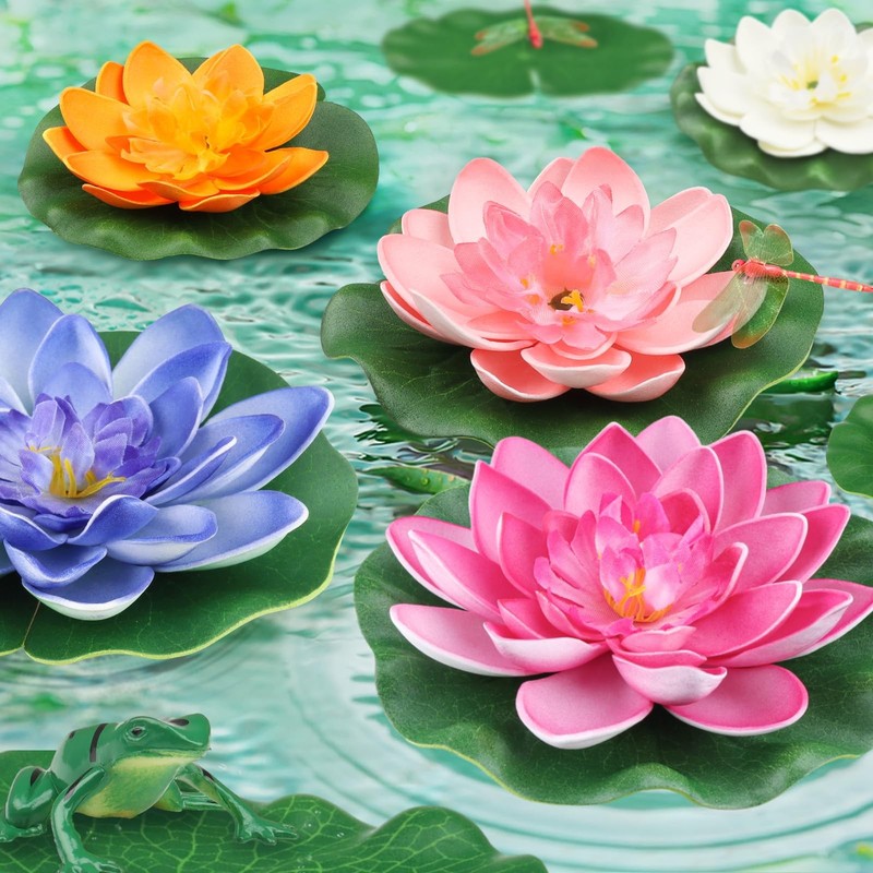 QUOZUO 22 Pack Artificial Floating Foam Lotus Flowers with Colorful gallery