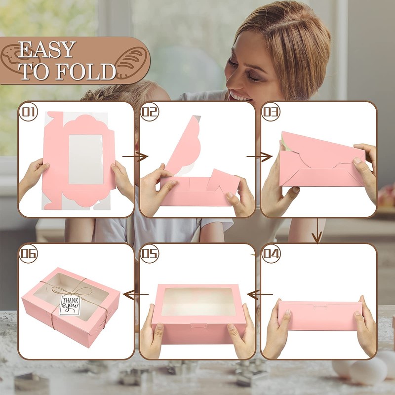 65 PCS Pink 8x6x2.5 Inch Cookie Boxes With Window Bakery Pastry Treat Cupcake gallery