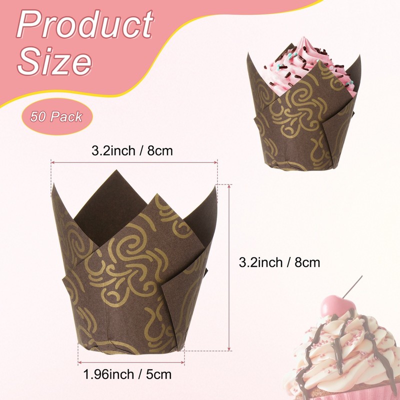 50-Pack Tulip Cupcake Liners, Greaseproof Paper Baking Cups[Brown Cloud] gallery