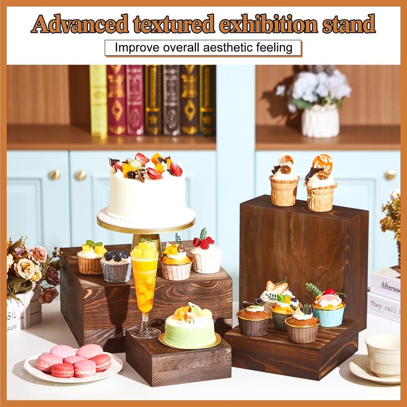 Set of 4 Large Wood Display Risers Size 11.8" 10" 7.8" 6.3" Rustic Cupcake gallery