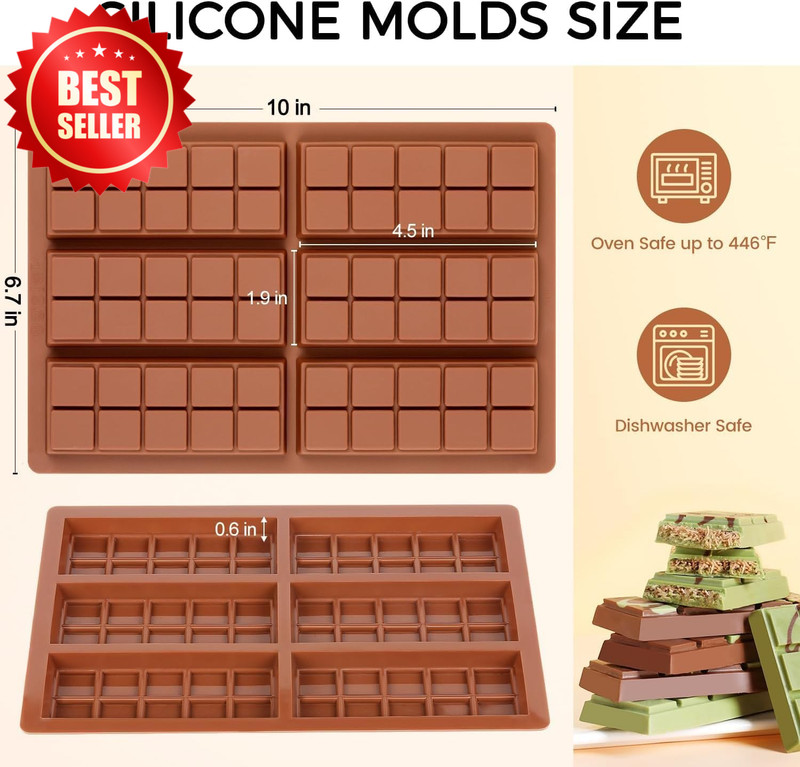 Chocolate Bar Mold Non-Stick Food Grade Silicone Deep Dubai Pistachio Snacks US gallery