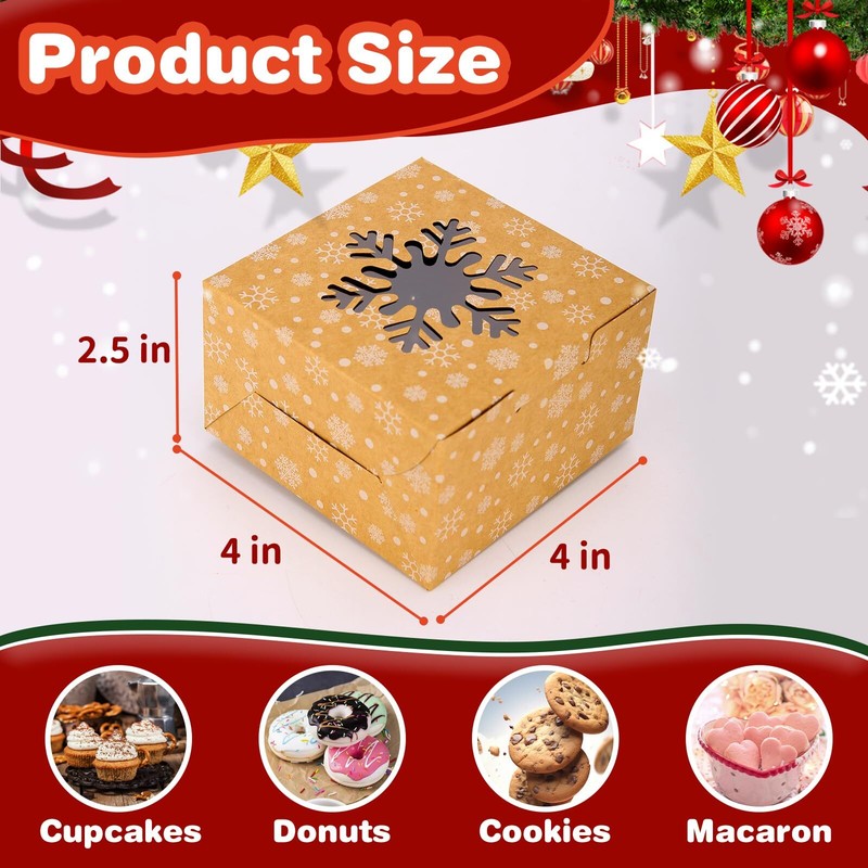 36 PCS Christmas Cookie Boxes 4x4x2.5 Inches Brown Bakery Boxes with Window S... gallery