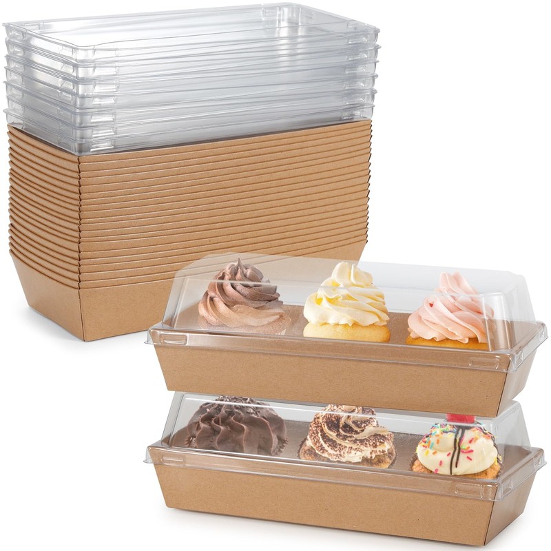 Charcuterie Boxes with Clear Lids, 50 Pack 7.5×3.3 Inches Brown Dessert Boxes…