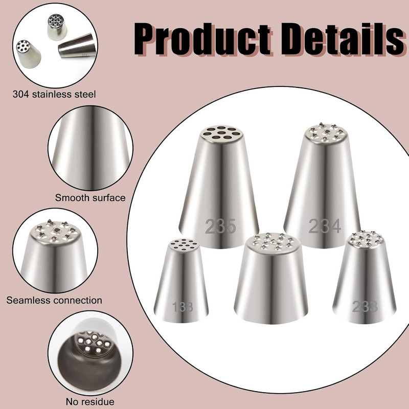 5Pcs Grass Piping Tip, Stainless Steel Grass Icing Tip, Cake Decorating Tips Pip gallery