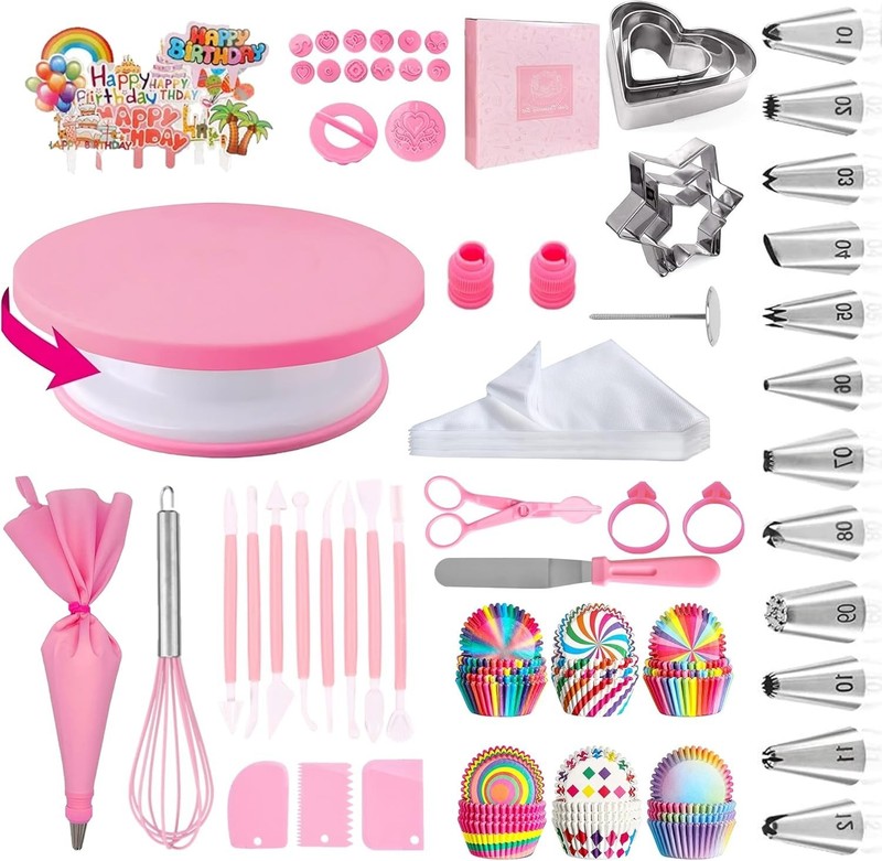Cake Decorating Supplies Kit Tools 255pcs, Cake Decorating Set with Cake Turntab