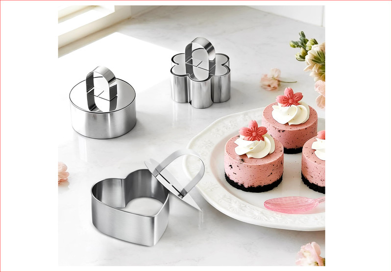 6PCS Stainless Steel Cake Rings Dessert Mousse Mold Cooking Rings with Pusher Se gallery