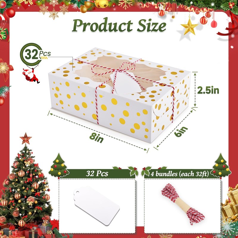 32 PCS 8x6x2.5 Inch White Christmas Cookie Boxes With Window Gifts Treats gallery