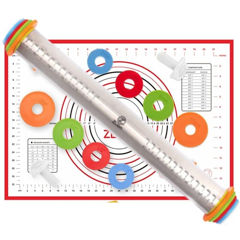 Rolling Pin with Thickness Rings – Stainless Steel and Corrosion-Resistant Ad... gallery