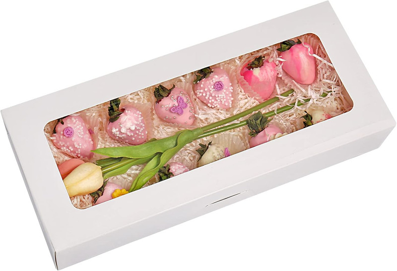 24-Pack 14" X 6" X 2.5" Cookie Boxes, Bakery Boxes with Window, Strawberry Boxes gallery