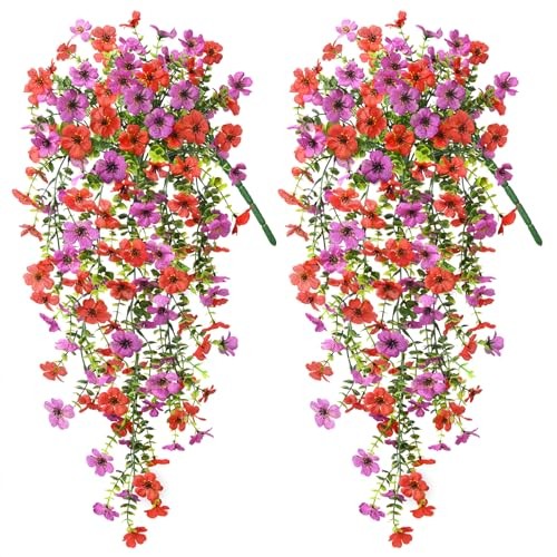 Artificial Hanging Flowers Plants for Outdoor Spring Summer Z Red Purple gallery