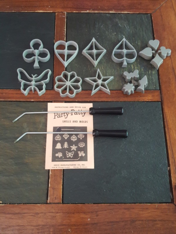 Set of Vintage Iron Waffle Dipping Molds Wood Handle HIRCO