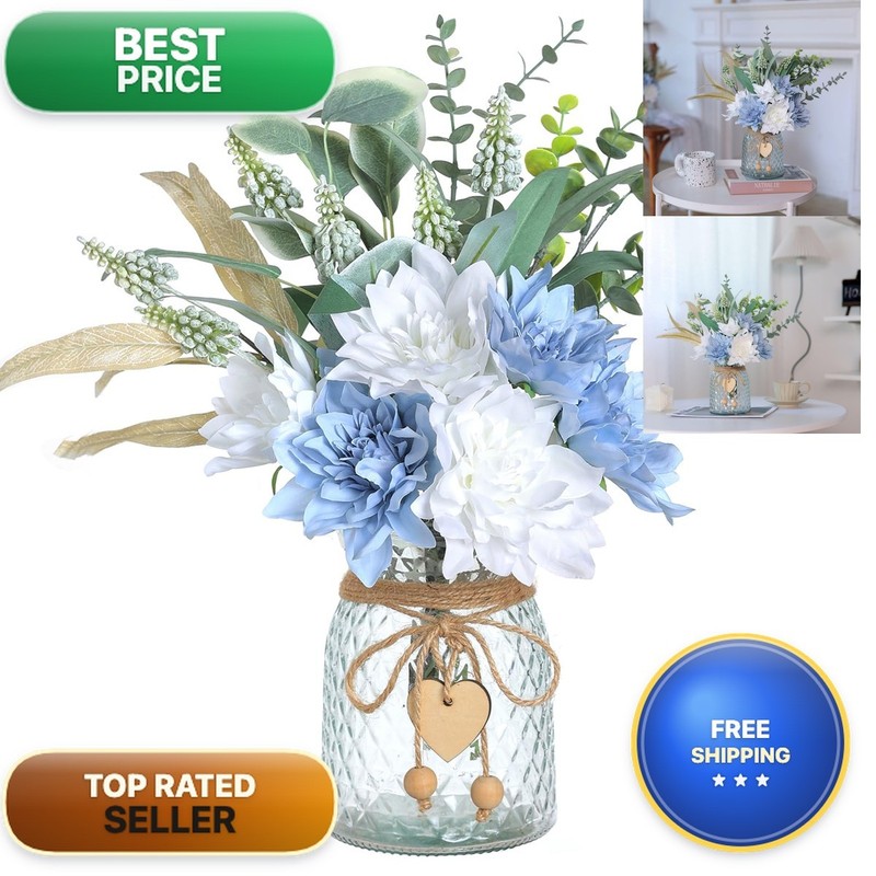 Vierena Faux Flowers Vaseartificial Silk Flowers In Vase Fake Plant Eucalyptus