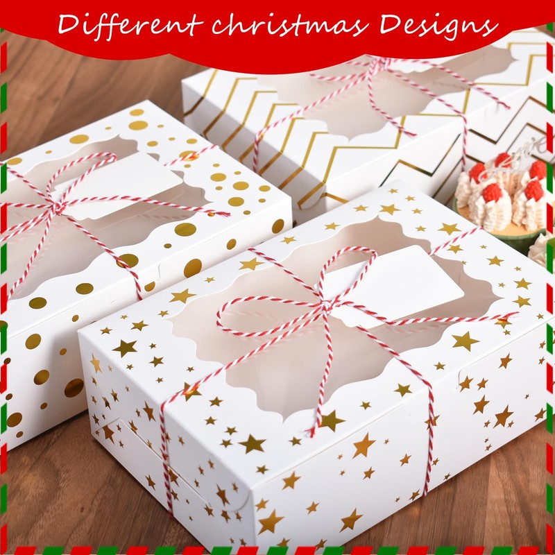 12 PCS Christmas Cookie Boxes 8x6x2.5 Inch White Bakery Window Treat Pastry gallery