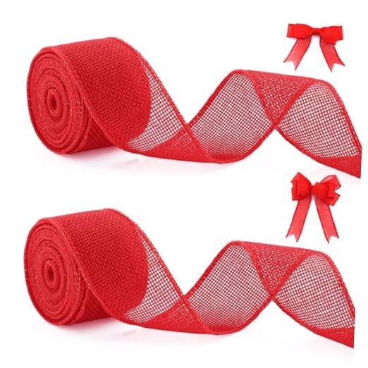 Red Rustic Burlap Ribbon 1.5″ Wide x 10 Yards – Solid Burlap