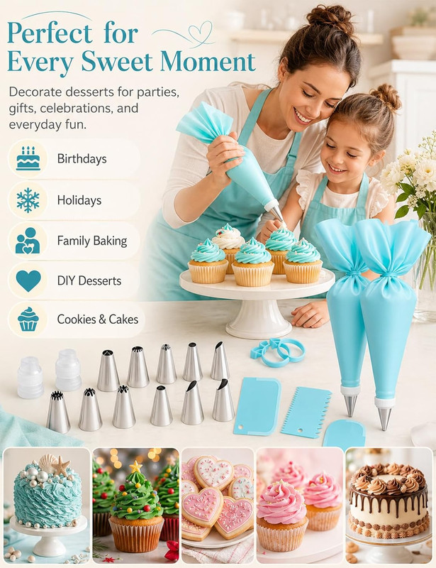 Piping Bags and Tips Set, Reusable Cake Decorating Supplies with 2 Reusable Bags gallery