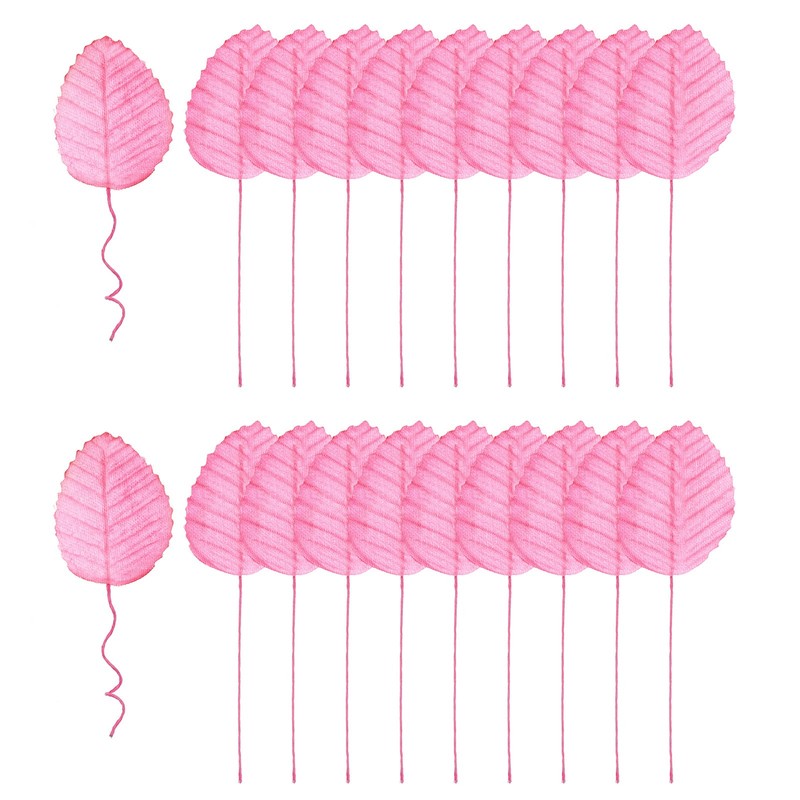 20 Pack Pink Artificial Leaves with Stems Fake Leaves Silk Faux Leaf