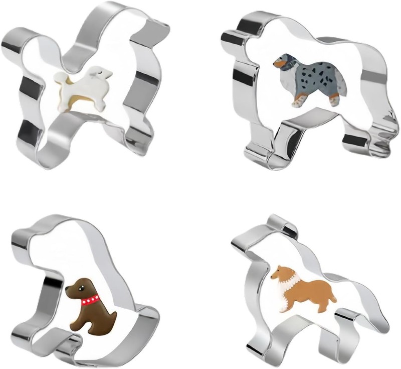 4-Piece Dog Cookie Cutter Set – Stainless Steel Border Collie, Labrador, Poodle,