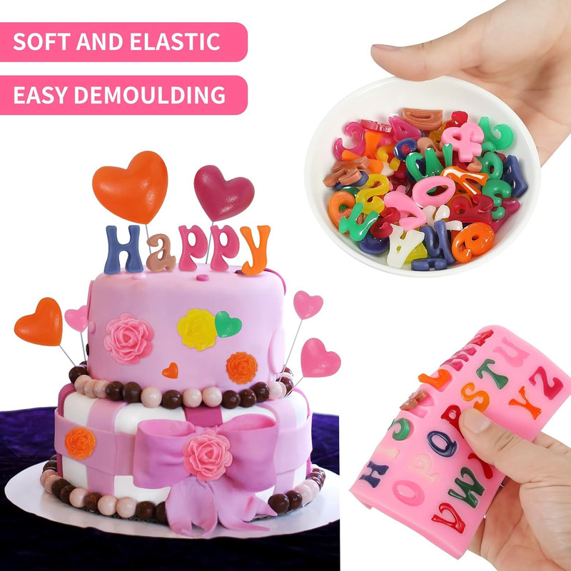 Letter Silicone Mold Alphabet Number Molds Rose Heart Shape Cake Mould for Gummy gallery