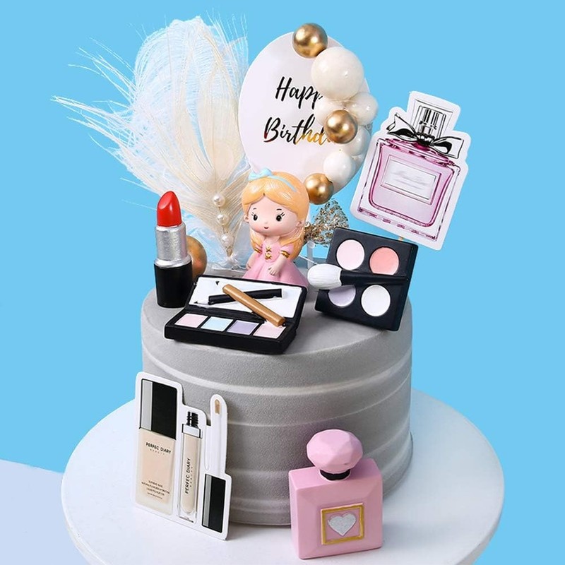 Makeup Cake Topper 4 Pack, Resin Cosmetics Lipstick Perfume Bottle Eye Shadow gallery